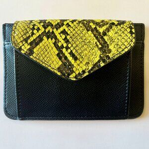 Snakeskin Print Card Wallet / Python Pattern Zip Around / Yellow / Black- NWT